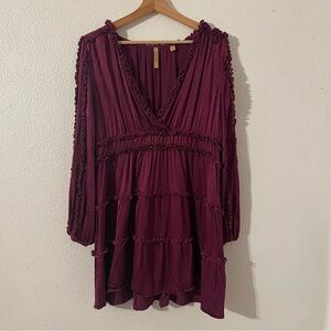 Shyanne Women’s Long Sleeve Burgundy Ruffled Mini Dress XL